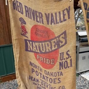 Nature's Pride Potato Sack Brown Red River Valley Burlap Vintage Decor